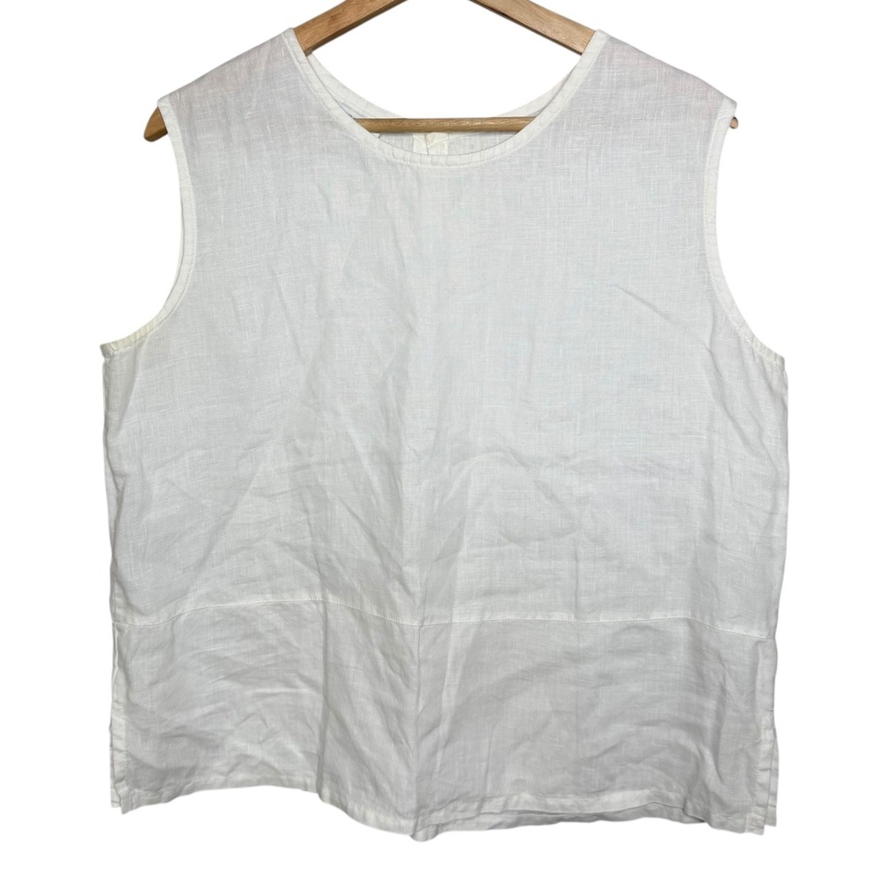 Bryn Walker Lagenlook Linen Sleeveless Boxy Oversized Top White S Lagom Minimal